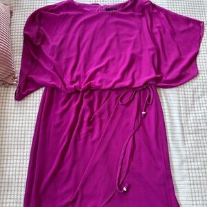 Chic Fuchsia Midi Dress with Waist Tie